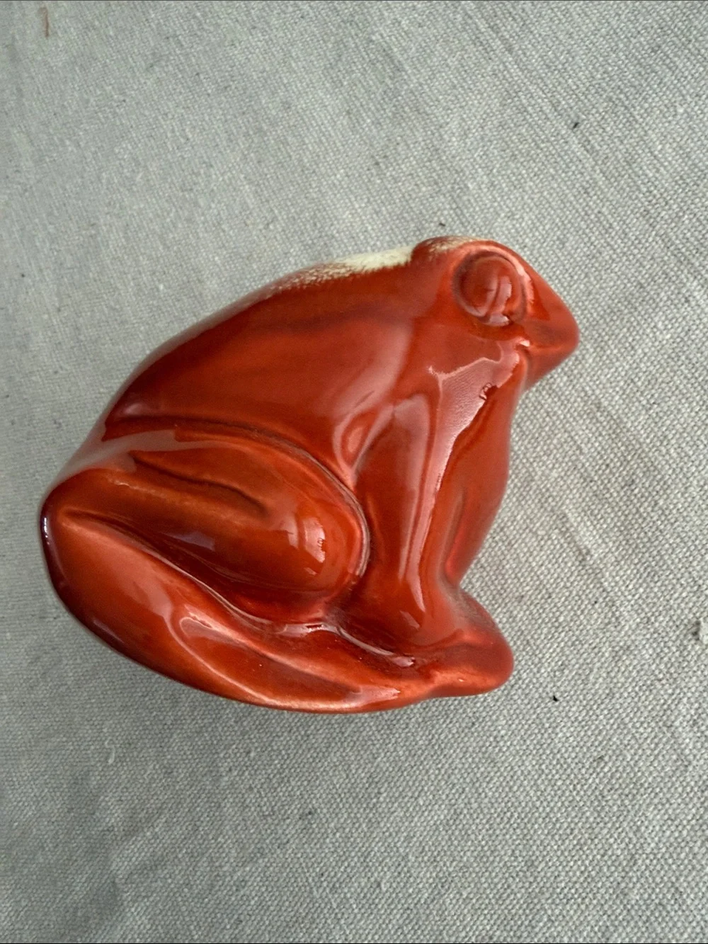 Vintage MCM Orange Ceramic Frog Figurine Toothbrush Caddy